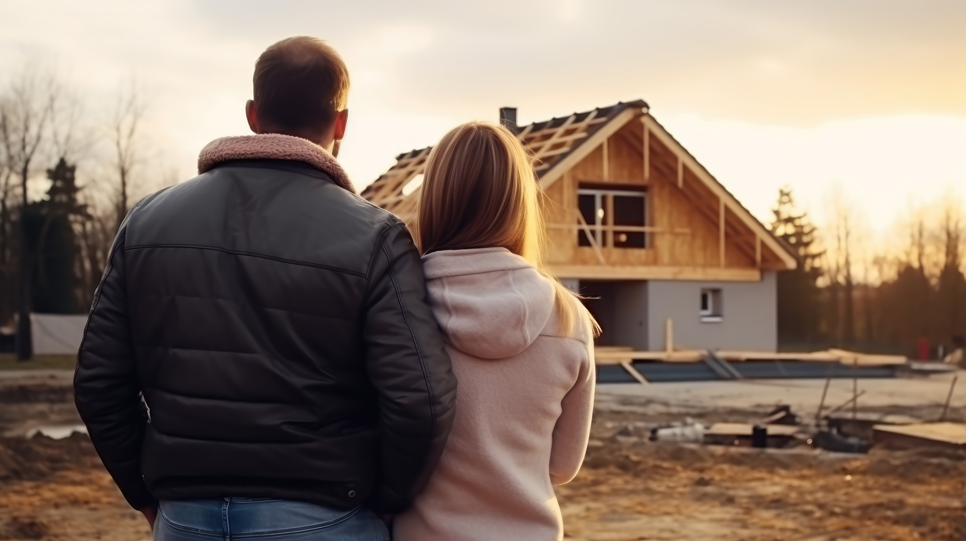 Couple looking at house under construction