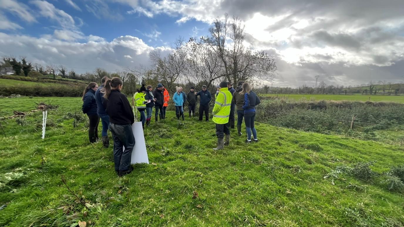 Domhnall Kennedy (ASSAP) showing the protection of watercourses with the fencing and native tree planting measures