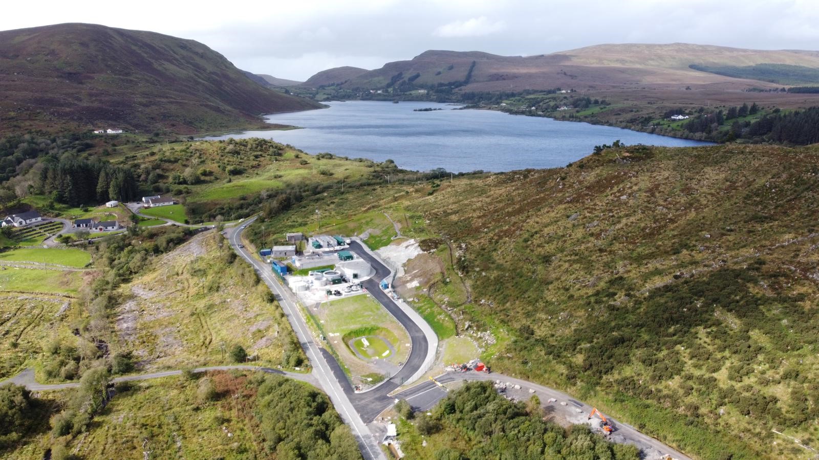 A water treatment plant by a large lake