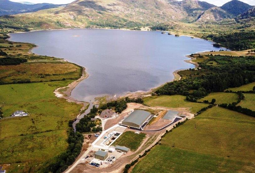 A water treatment plant by a lake