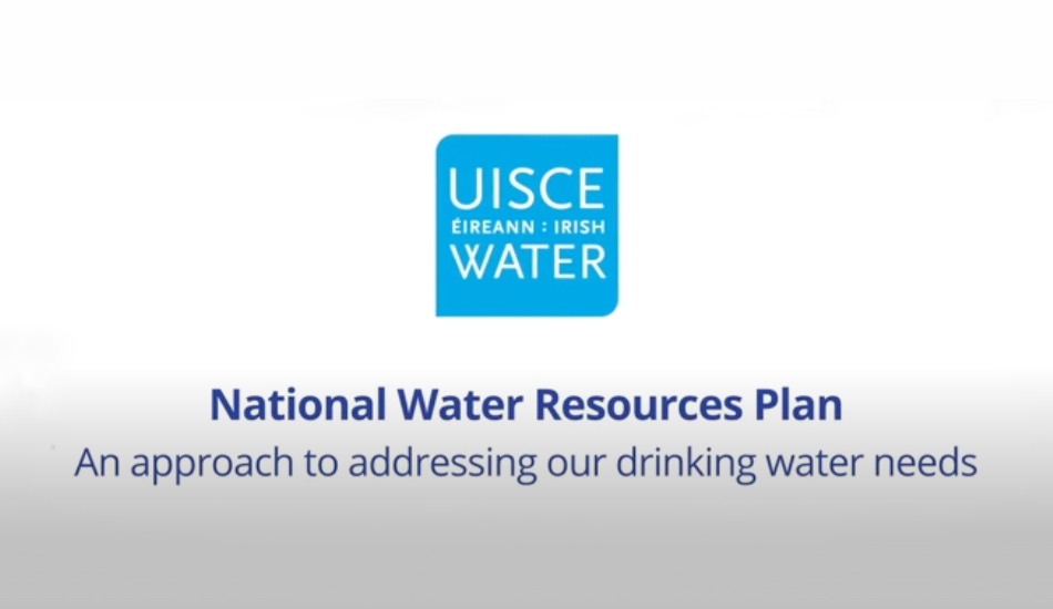 uisce eireann Irish water national water resources plan an approach to addressing our drinking water needs inside a blue square with a white background 