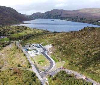 A water treatment plant by a large lake